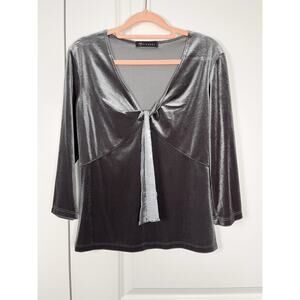Vivendi Y2K Babydoll Blouse Velvet V Neck Size L